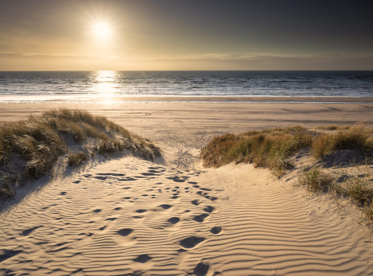 path between dunes to sea beach, Holland